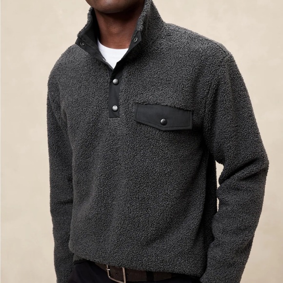 NWT Banana Republic Men’s Sherpa Quarter Snap Size LARGE TALL - Picture 4 of 9